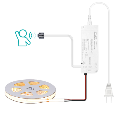 Striscia LED LETARON COB 24V, Striscia luminosa a LED, 480 LED/M, Super Luminosa ad Alto Lumen 3000K Bianco Caldo 3m, Dimmerabile con Nastro 3M, Alimentatore 30W UL, INTERRUTTORE PIR per Camera da letto, Casa, Cucina Fai da Te