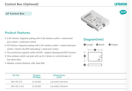 Driver LED intelligente, tensione costante, 100-277V, alimentatore, armadio, mobili, driver LED globale, la scatola di controllo IoT opzionale può essere dimmerata e cambiare colore