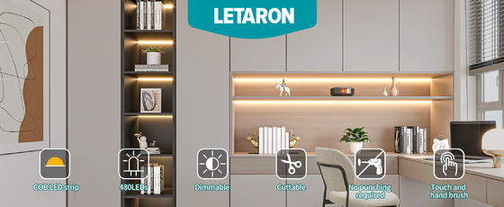 LETARON Striscia LED 24V, Striscia Luminosa a LED, 480 LED/M, Super Luminosa ad Alto Lumen 3000K Bianco Caldo 3m, Dimmerabile con Nastro 3M, Alimentatore 30W UL, INTERRUTTORE TOUCH per Camera da Letto, Casa, Cucina Fai da Te