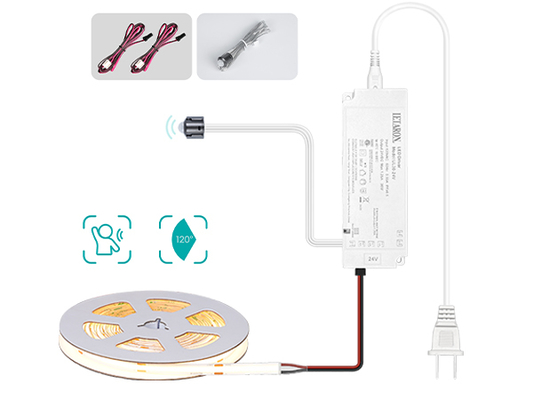 Striscia LED LETARON COB 24V, Striscia luminosa a LED, 480 LED/M, Super Luminosa ad Alto Lumen 3000K Bianco Caldo 3m, Dimmerabile con Nastro 3M, Alimentatore 30W UL, INTERRUTTORE PIR per Camera da letto, Casa, Cucina Fai da Te