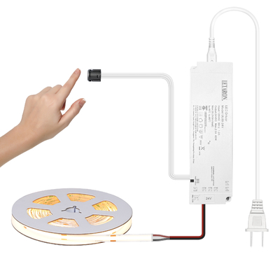 Striscia LED LETARON COB, Striscia Luminosa LED 24V, 480 LED/M, Super Luminosa, Alto Lumen, 3000K Bianco Caldo, 5m, Dimmerabile con Nastro da 5M, Alimentatore UL 60W, INTERRUTTORE TOUCH per Camera da Letto, Casa, Cucina Fai da Te